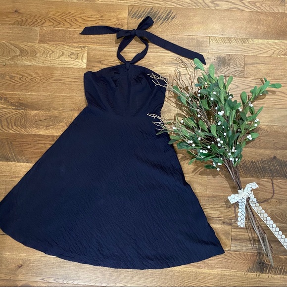 J. Crew Dresses & Skirts - J crew Aubrey navy halter neck a line dress